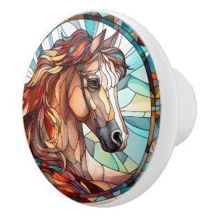 faux stained glass lion Ceramic horse Ceramic Knob
