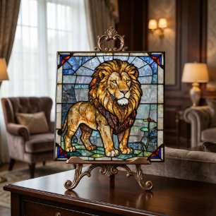 Faux Stained Glass Majestic Lion Mosaic Art Tile