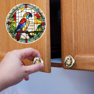 Faux Stained Glass Parrot Ceramic Knob