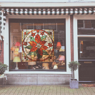 Faux Stained-Glass Poinsettia Large Window Cling