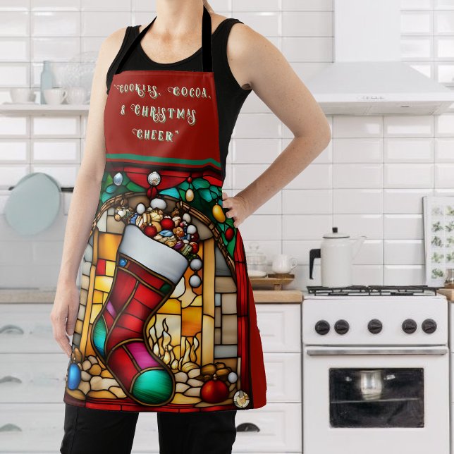 Faux Stained Glass Red Stocking Christmas Apron (Creator Uploaded)
