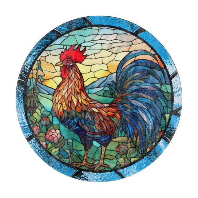 Faux Stained Glass Rooster Cutting Board (Front)