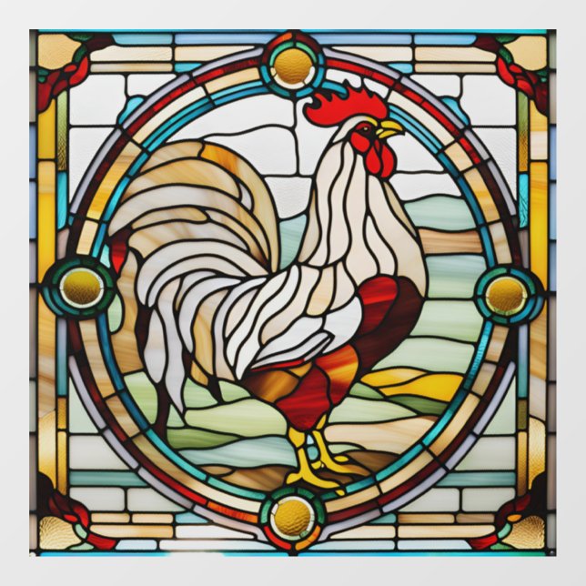 Faux Stained Glass Rooster Window Cling (Sheet)