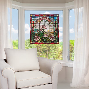 Faux Stained Glass Rose Garden Window Cling