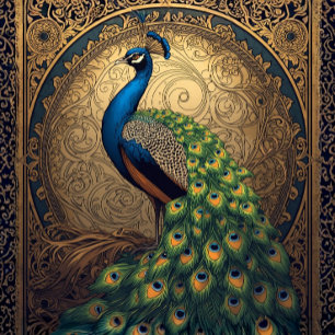 Faux Stained Glass Royal Majestic Peacock L Facing Tissue Paper