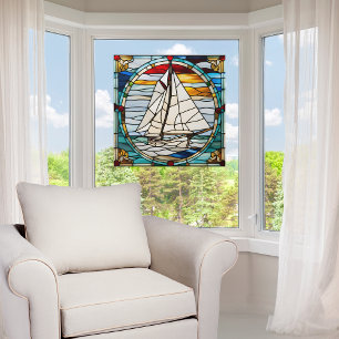  Faux Stained Glass Sailboat  Window Cling
