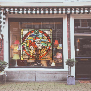 Faux Stained-Glass Santa Claus In Sleigh Large Window Cling