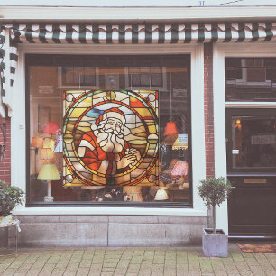 Faux Stained-Glass Santa Claus Large Window Cling
