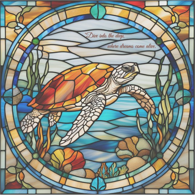 Faux Stained Glass Sea Turtle Sticker (Front)