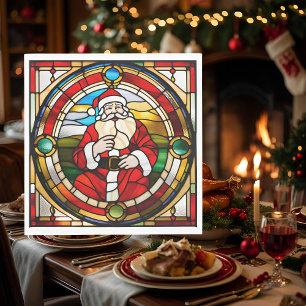 Faux Stained Glass Sitting Santa Napkins
