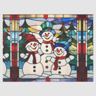 Faux Stained Glass Snowman Family for Decoupage  Tissue Paper
