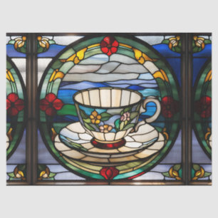 Faux Stained Glass Tea Cup and Saucer for Decoupag Tissue Paper