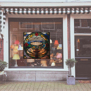 Faux Stained-Glass Tea Cup & Saucer  Window Cling