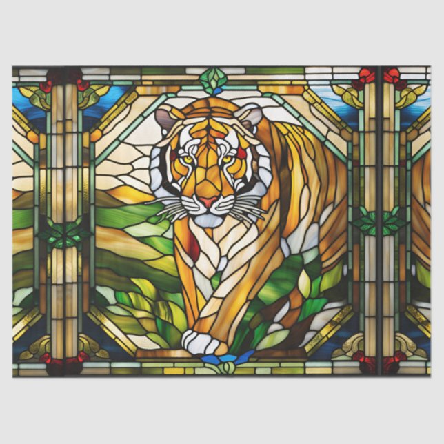 Faux Stained Glass Tiger for Decoupage Craft Tissu Tissue Paper (Front)