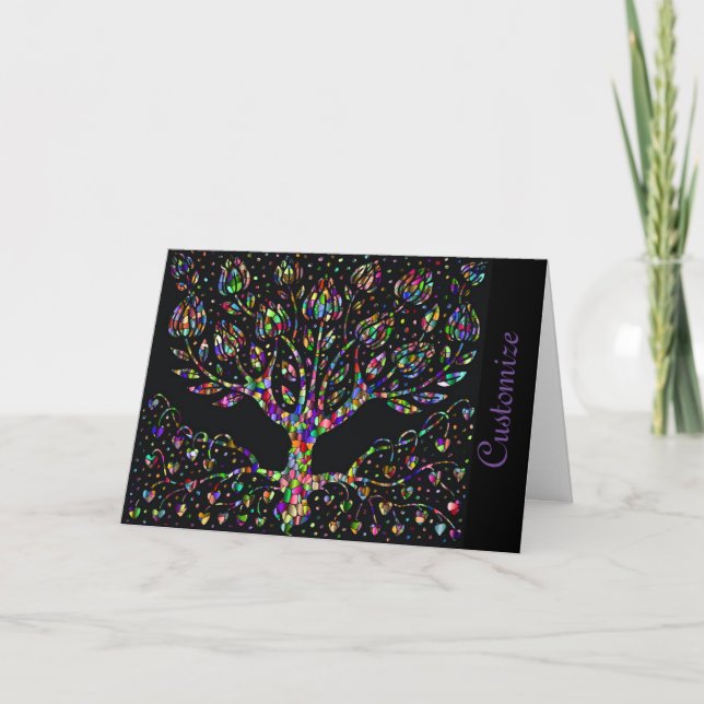 Faux Stained Glass Tree Of Prosperity Card (Front)
