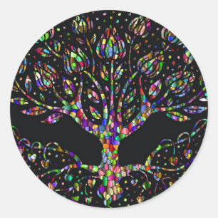 Faux Stained Glass Tree Of Prosperity Classic Round Sticker