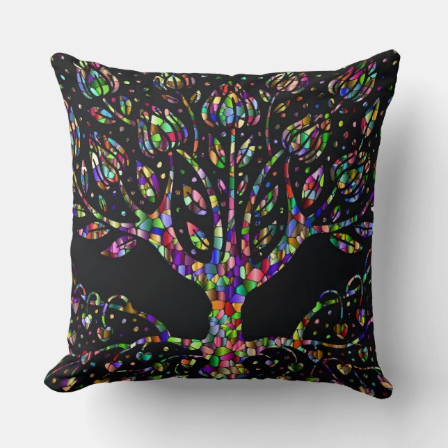 Faux Stained Glass Tree Of Prosperity Cushion (Front)