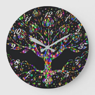Faux Stained Glass Tree Of Prosperity Round Clock