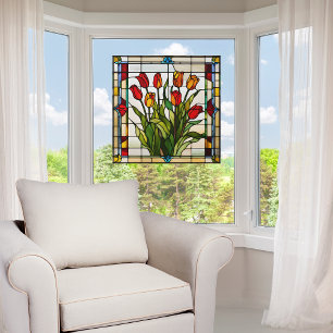 Faux Stained Glass Tulip Garden Window Cling