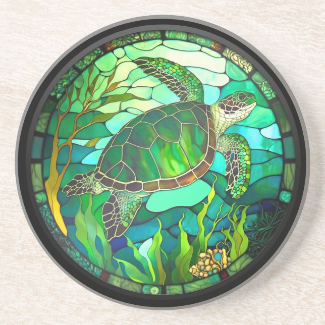 Faux Stained Glass Turtle Coaster (Front)