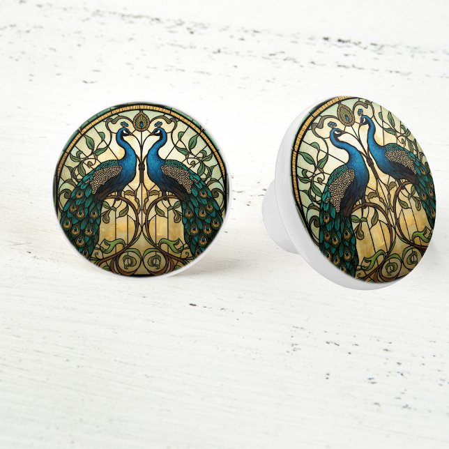 Faux Stained Glass Twin Mirrored Peacocks Ceramic Knob (Creator Uploaded)