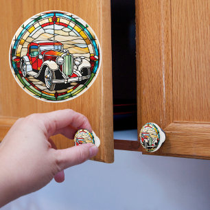 Faux Stained Glass Vintage Car Ceramic Knob
