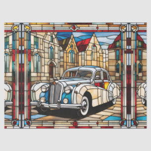 Faux Stained Glass Vintage Car for Decoupage Tissue Paper