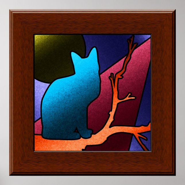 Faux Stained Glass Window Cat Art Poster (Front)