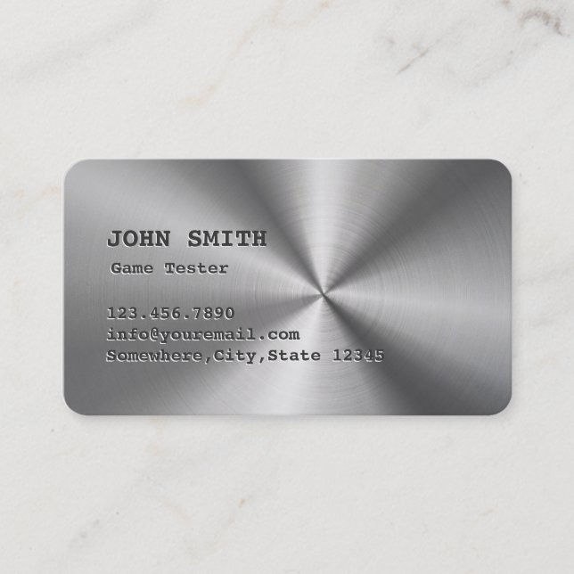 Faux Stainless Steel Game Testing Business Card (Front)