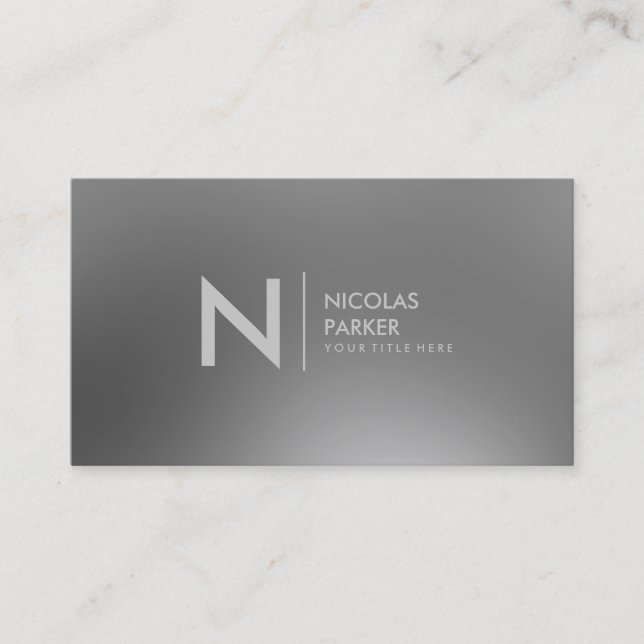 Faux Stainless Steel Inox Metal Look Monogram Business Card (Front)