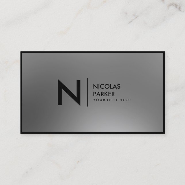 Faux Stainless Steel Inox Metal Monogram Framed Business Card (Front)