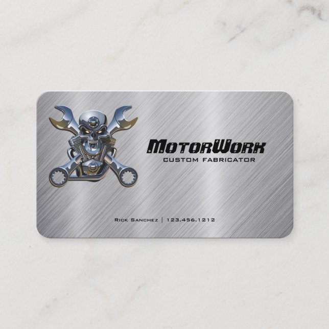 Faux Stainless Steel Motorcycle Business Card (Front)