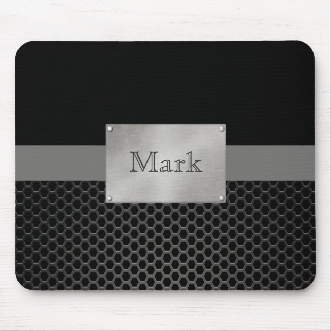 Faux Steel Nameplate Personalised Mouse Mat (Front)