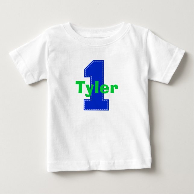 Faux Stitch First Birthday Shirt Blue (Front)