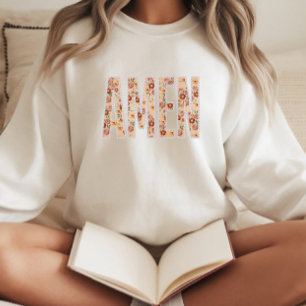 Faux Stitched Floral “Amen” Christian Sweatshirt