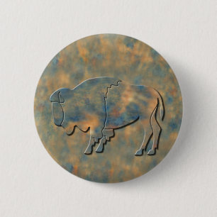 Faux Stone Bison 6 Cm Round Badge