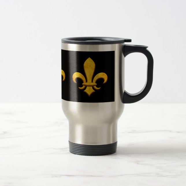 Faux Stone Gold Fleur de lis Travel Mug (Right)