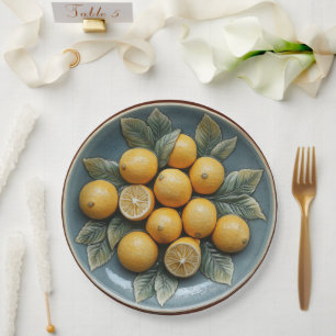 Faux Stoneware Pottery Lemons Paper Plate