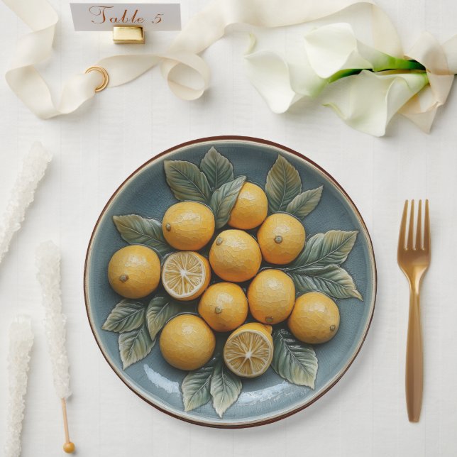 Faux Stoneware Pottery Lemons  Paper Plate (Wedding)