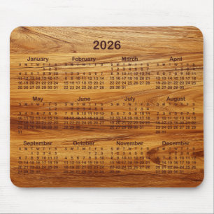 Faux Teak Wood 2026 Calendar Mouse Mat