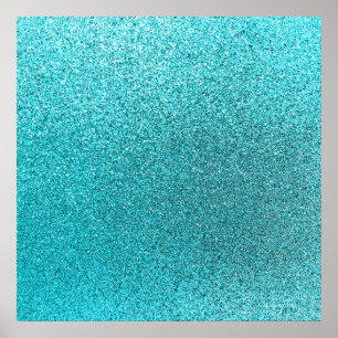 Faux Teal Blue Glitter Background Sparkle Texture Poster
