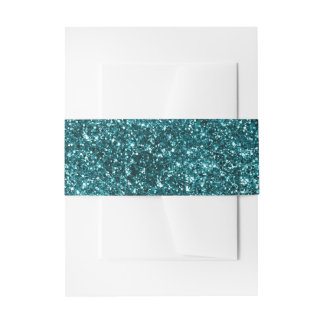 Faux Teal Blue Glitter Invitation Belly Band