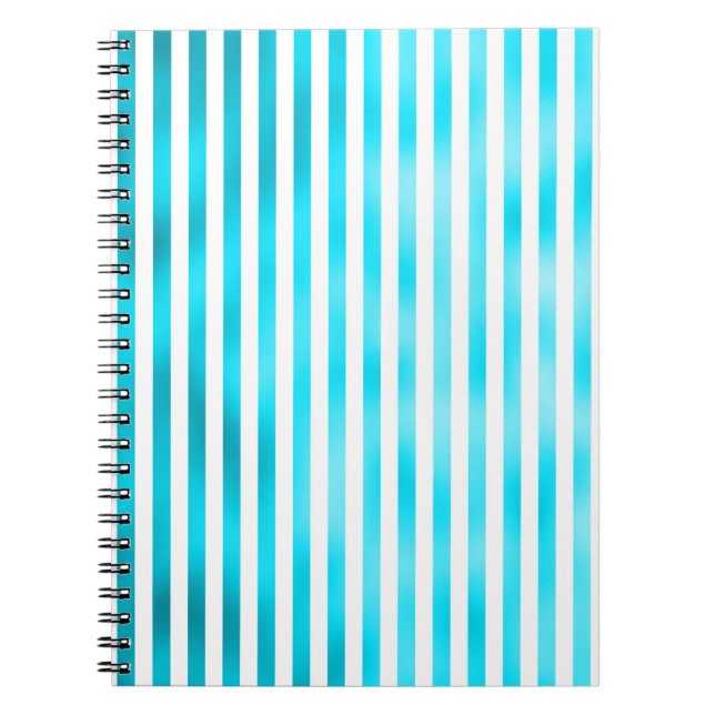 Faux Teal Blue White Vertical Aqua Narrow Stripes Notebook (Front)