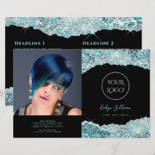 Faux teal glitter bifold brochure