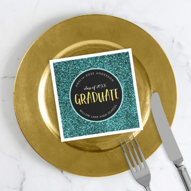 Faux Teal Glitter Graduate Graduation Napkin (Creator Uploaded)