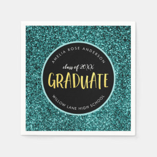 Faux Teal Glitter Graduate Graduation Napkin