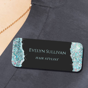 Faux teal glitter name tag