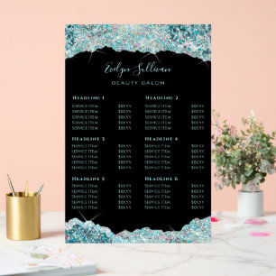 Faux Teal Glitter Price List Acrylic Sign