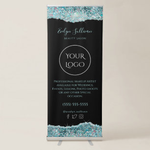 faux teal glitter retractable banner