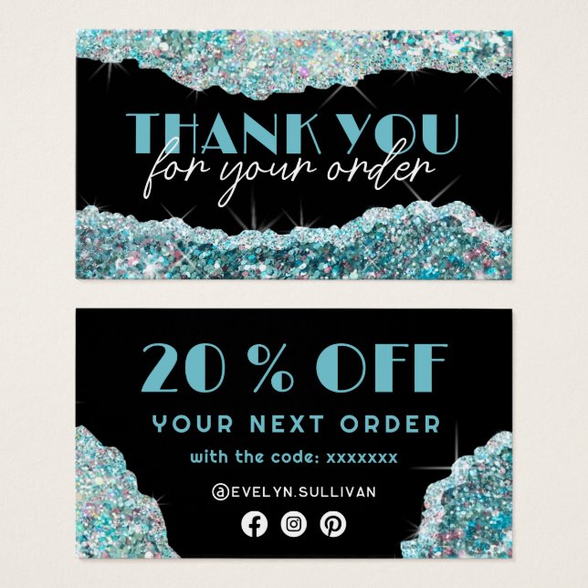 Faux teal glitter sequin discount card (Front & Back)